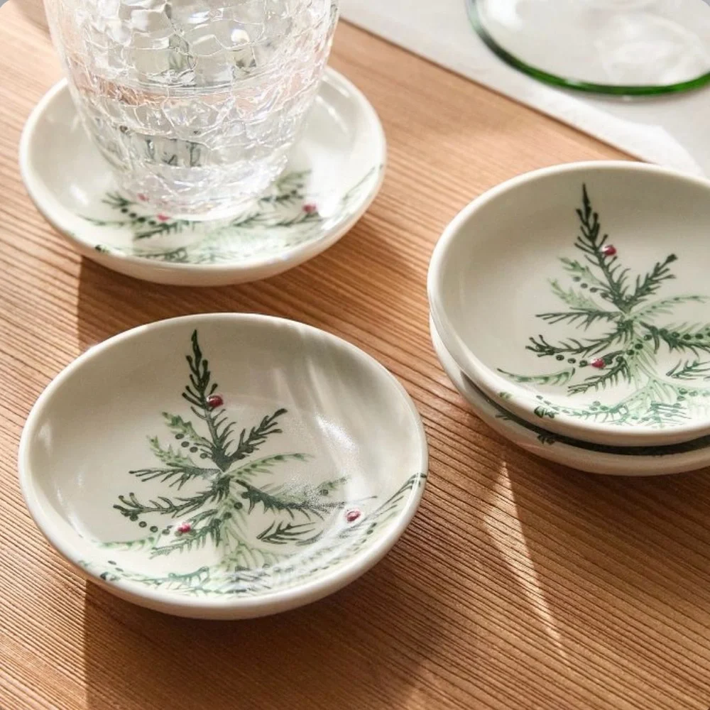 West Elm Tannenbaum Holly stoneware coasters set